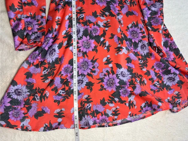Free‎ People Coral Dress with Purple Floral Print - Image 12