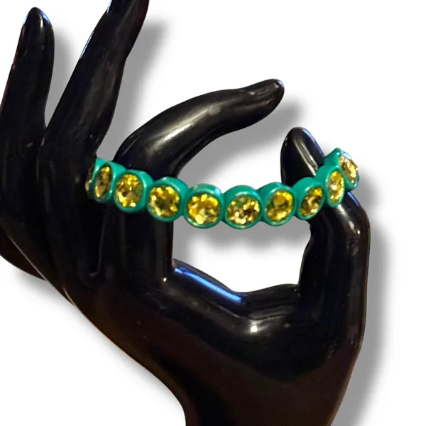 Turquoise blue and yellow gemstone stretch bracelet - Image 2