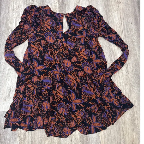 Free People Hello Lover Tunic Womens Floral Paisley Black Orange Size Medium‎ - Image 5