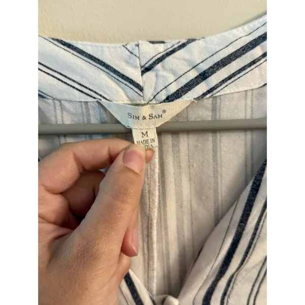 Sim And Sam Womens‎ White Blue Striped 100% Rayon Size Medium - Image 7