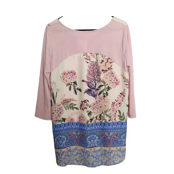 Womens Floral Paisley‎ Tunic Top L 3/4 Sleeve Pink Mixed Media Le Lis Spring NWT - Image 4