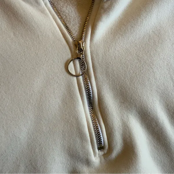 Reformation Half Zip Cropped Pullover Sweatshirt in Cream Size XS - Image 5
