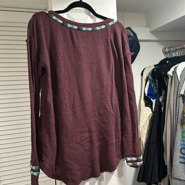 We The Free Wine Rainbow Knit Blouse Top Long Sleeve Thin Sweater large - Image 3