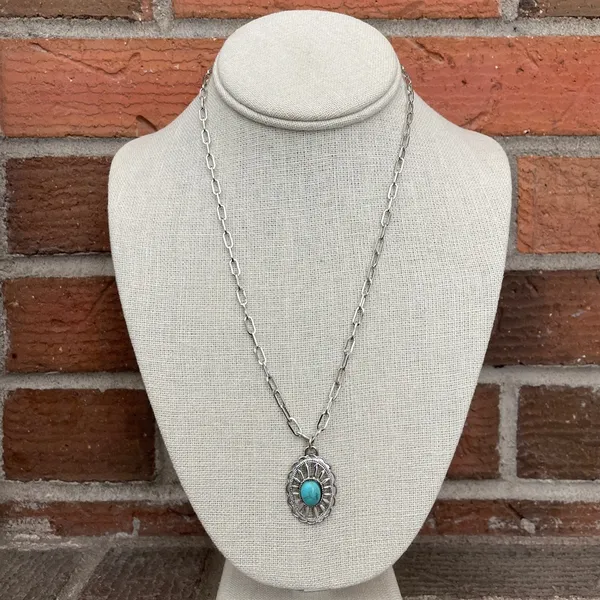 Cutout Concho Necklace Set with Faux Turquoise & Navajo Style Pearls - Image 5