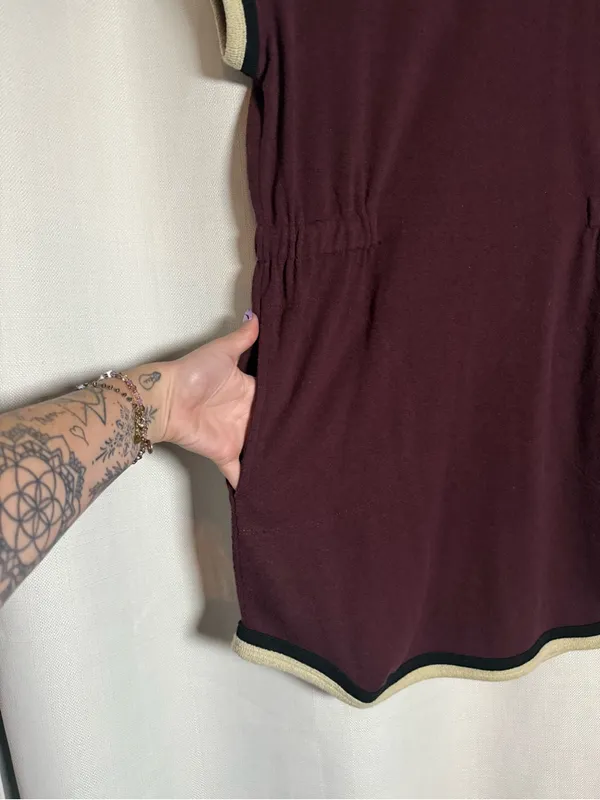 Free People Beach Retro Vibes Burgundy Mini Dress Size Medium - Image 8