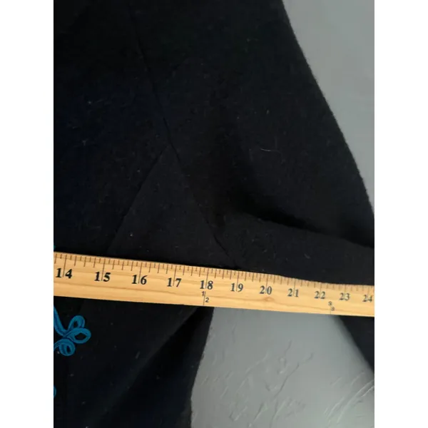 Chelsea & Theodore Black Boiled Wool Teal Embroidered‎ Duster Cardigan Coat L - Image 5