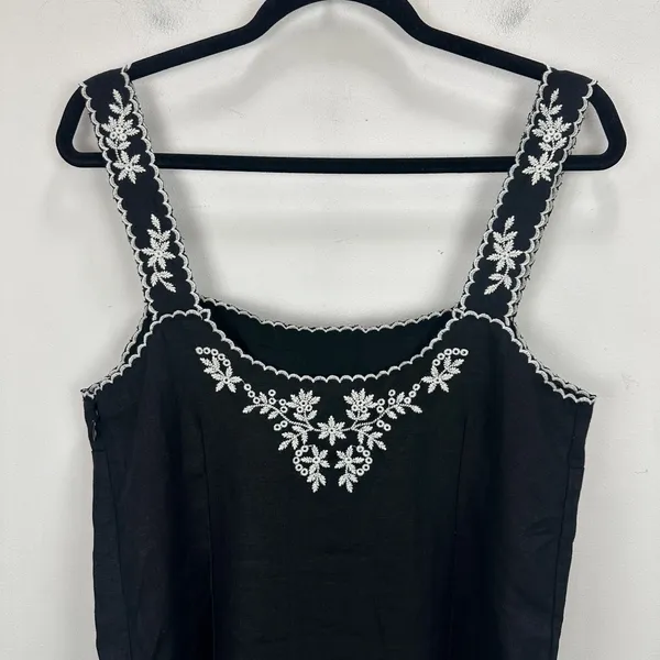 J.Crew Embroidered Linen Shift Dress Mini Boho Resort Vacation Black US 4 NWT - Image 13