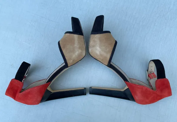 DV by Dolce Vita Open Toe Suede Red Nude Heels - Image 5