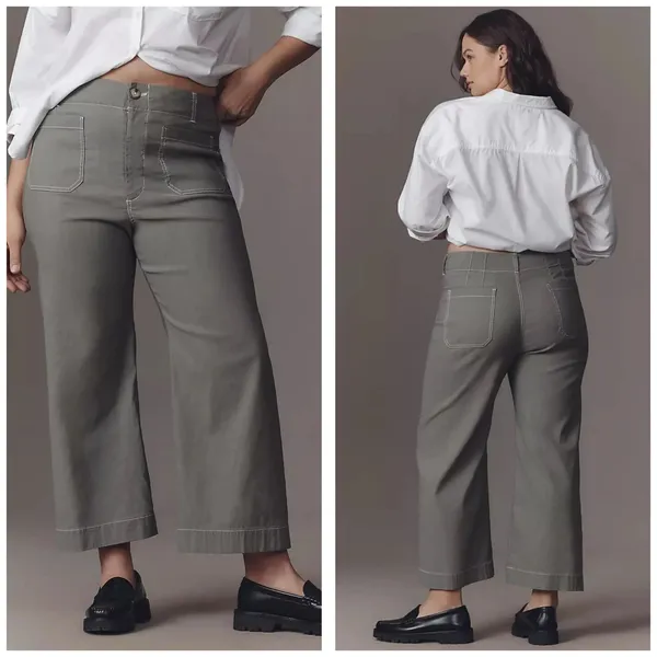 Anthropologie Maeve Colette Crop Pants Maeve Contrast Stitch Moss Olive Green 24 - Image 9