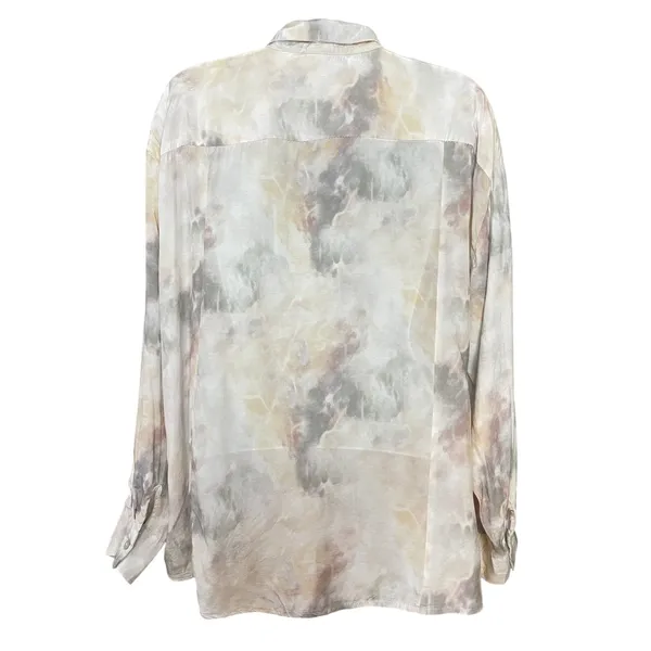 Grade & Gather Top Watercolor Marble Print Button Down Shirt Medium Blouse - Image 2