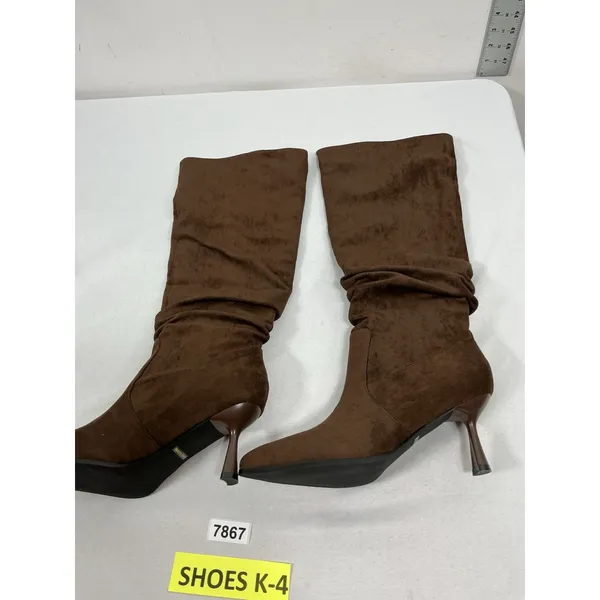Womans New Teaieui Slouchy Pull On Knee High Stiletto Boots Size 8.5 Brown - Image 2