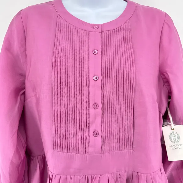 Hyacinth House Tuckernuck‎ NWT Amie Mini Dress Pink Magenta Pleated Bib Size M - Image 5