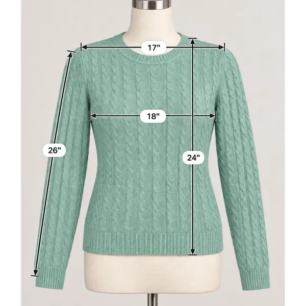 Lauren Ralph Lauren Women’s 100% Cashmere Cable Knit Sweater Med Mint Crewneck - Image 3