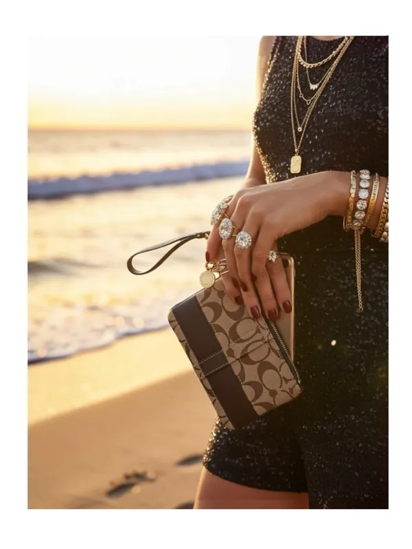 Coach ❃ Signature Monogram Jacquard Wristlet Clutch Bag ❃ Leather Trim ❃ Khaki ❃ - Image 15