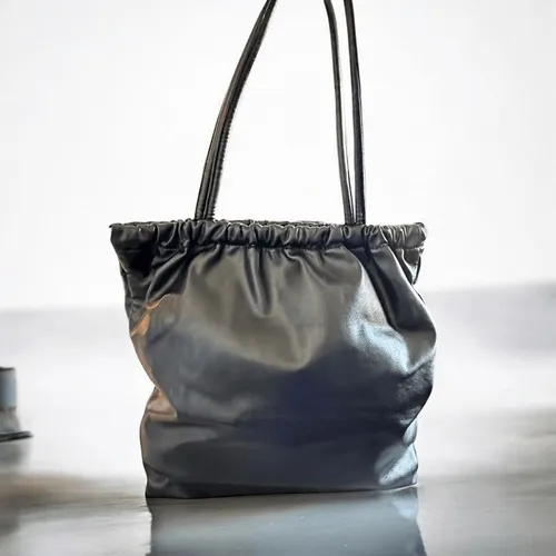 A‎ New Day Black Faux Leather Gathered Tote Bag - Image 3