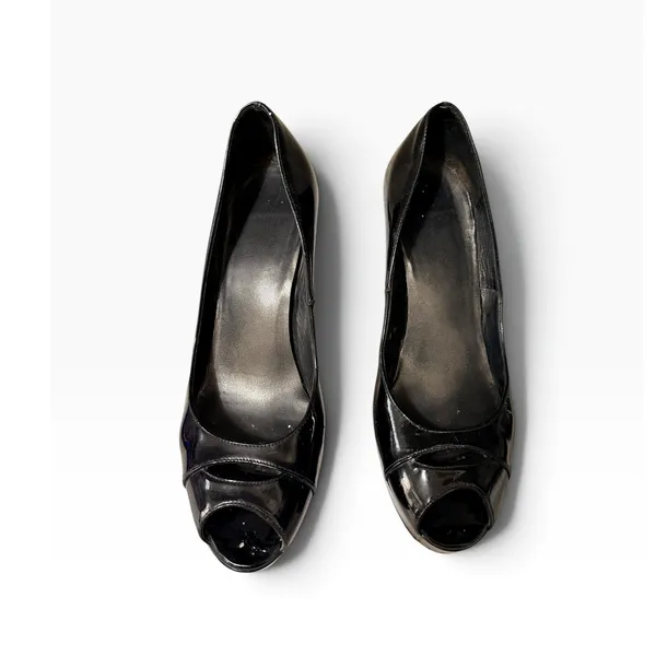 Stuart Weitzman Classic Black Patent Leather Peep Toe Platform Stiletto Size 9 - Image 3