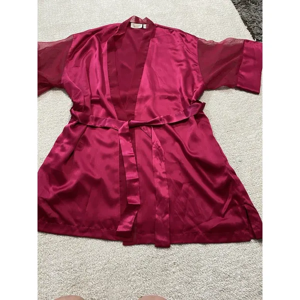 Victoria's Secret Pink Satin Sheer Sleeve Tie Waist Kimono Robe One Size - Image 13