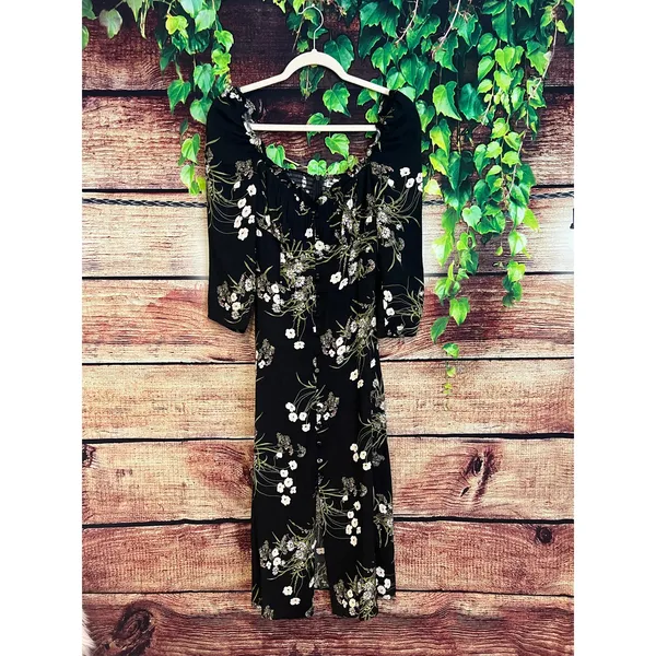 Reformation Fairway Floral Print Crepe Midi Dress Black Floral Flowers Sz 4 NWOT - Image 3