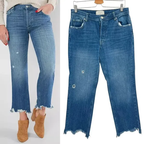Free People Maggie Straight Jeans‎ Sequoia Blue Denim Size 28 - Image 2