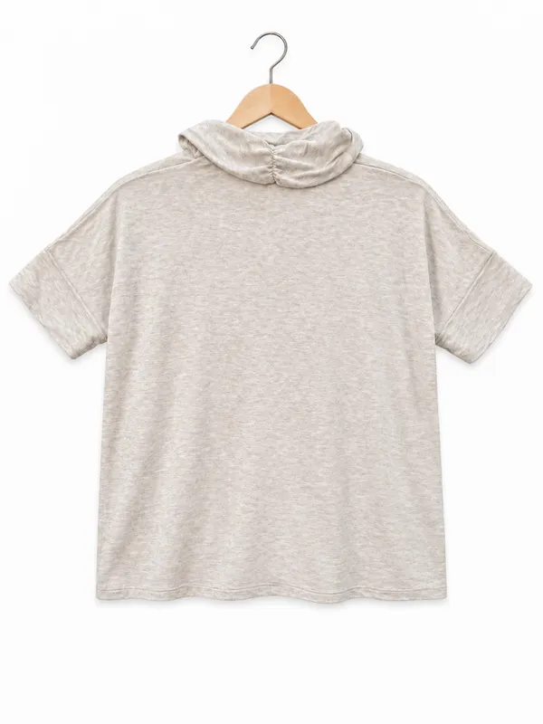 Lands' End Womens Medium M Top Shirt Cowl Neck Short Sleeve Cream Oatmeal soft - Image 2