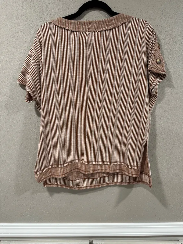 BKE Relaxed Stripe Short-Sleeve Top in Beige - Image 3