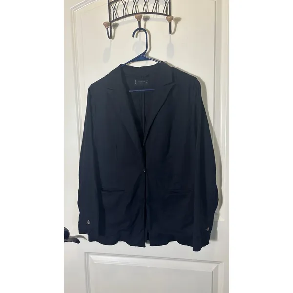 Lucky Brand Women Medium Black Cotton Single Button Blazer Jacket Staple Piece‎ - Image 2