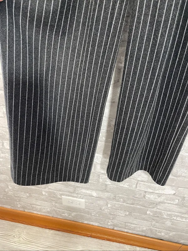 Elodie Charcoal Grey Pinstripe Wide-Leg Dress Pants - Image 2