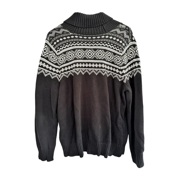 Lauren Ralph Lauren Fair Isle Shawl Collar Toggle Sweater Black White 1X Cotton - Image 9