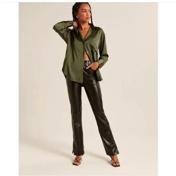Abercrombie and Fitch The 90s Straight Ultra High Rise Vegan Leather Pants 00s - Image 2
