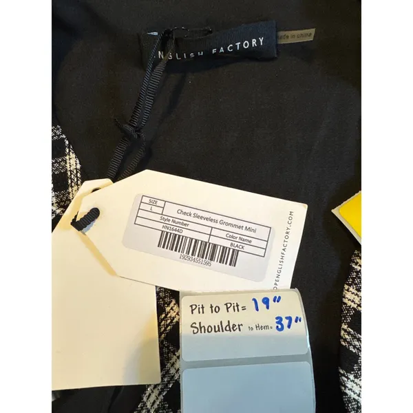 English Factory Check‎ Sleeveless Grommet Mini Dress Black White HN1644D Large - Image 3