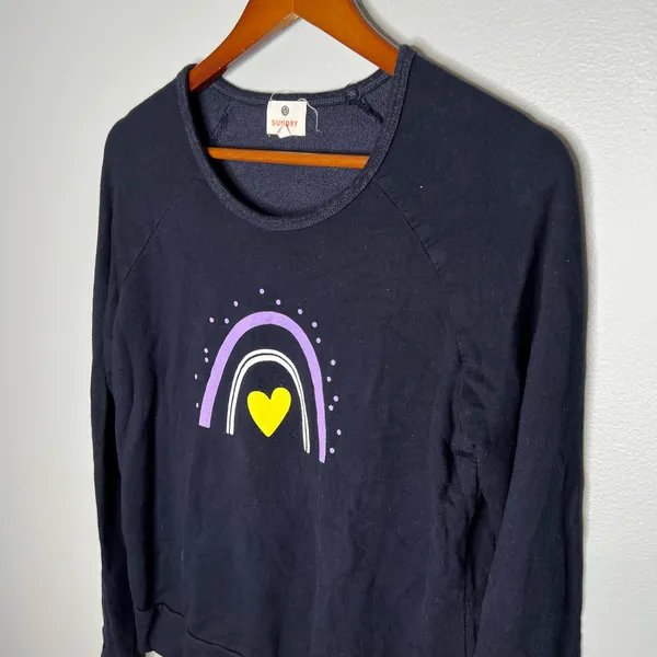 SUNDRY navy blue rainbow heart pullover long sleeve terry sweatshirt size 0/ XS - Image 3
