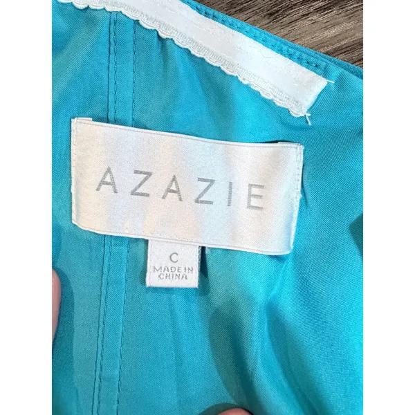 Azazie Teal Strapless Sweetheart Ruched Chiffon Mini Dress Size C‎ - Image 3