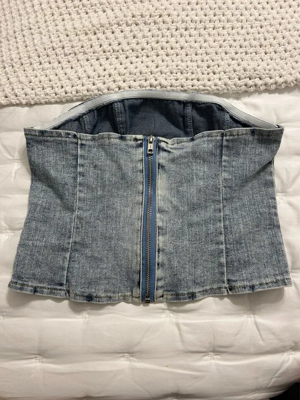 Shien Denim Corset Strapless Top Blue Size XS - Image 2