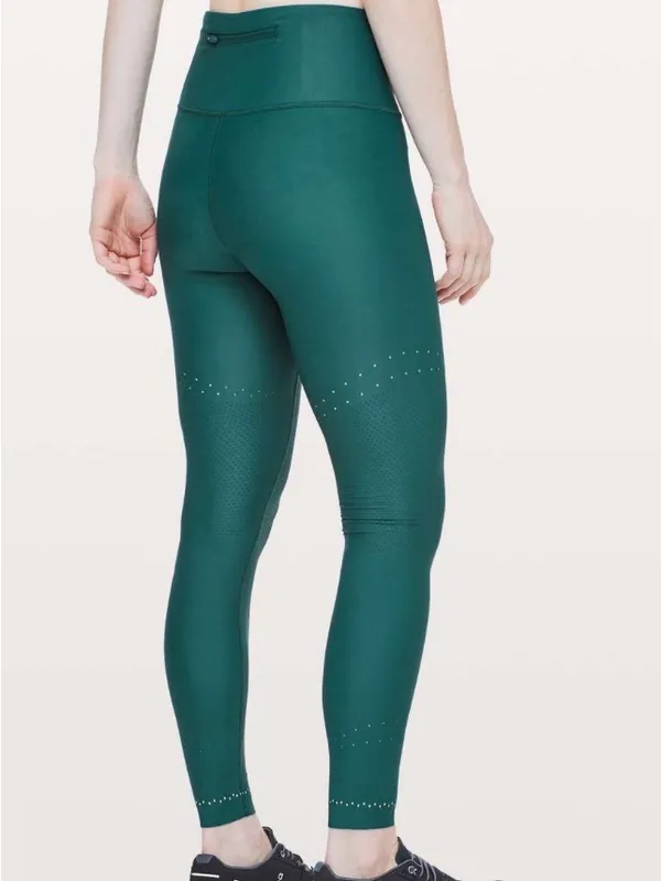 Lululemon Zoned In Tight 27" Compression Running Leggings Teal Size 6 Reflective - Image 3