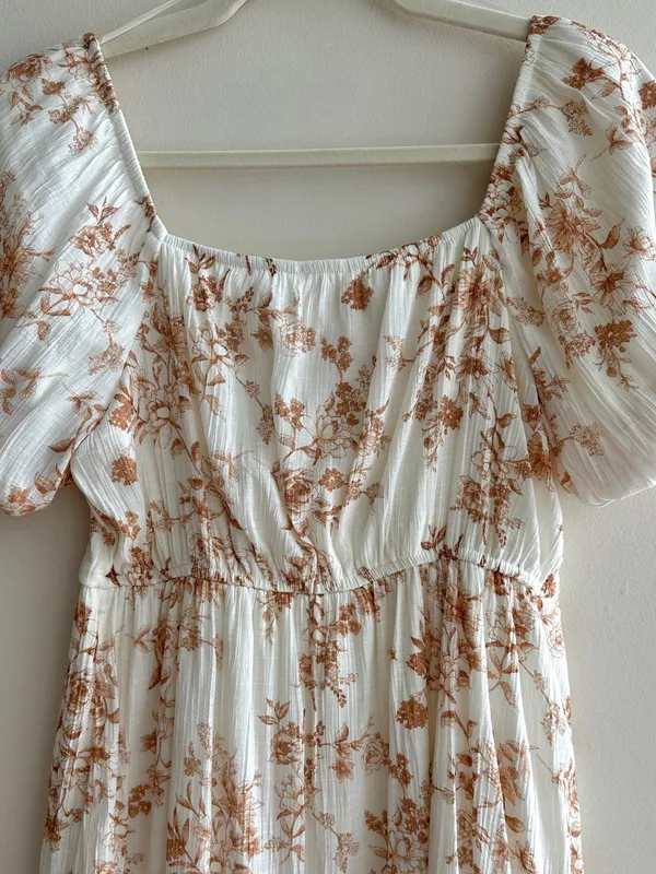 Blu Pepper Floral Puff Sleeve Mini Dress, White/Brown, Size Medium - Image 12