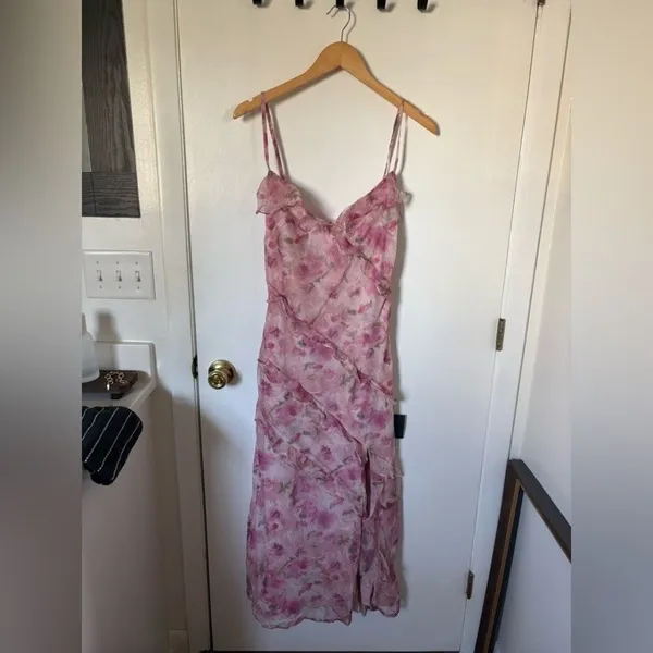 Lulus Dreamy Personality Pink Floral Ruffled Sleeveless Midi Dress Size Small - Image 3