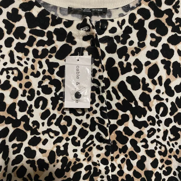 Cable & Gauge Leopard Print Button Front Top | Long Sleeve Knit Blouse XL - Image 5