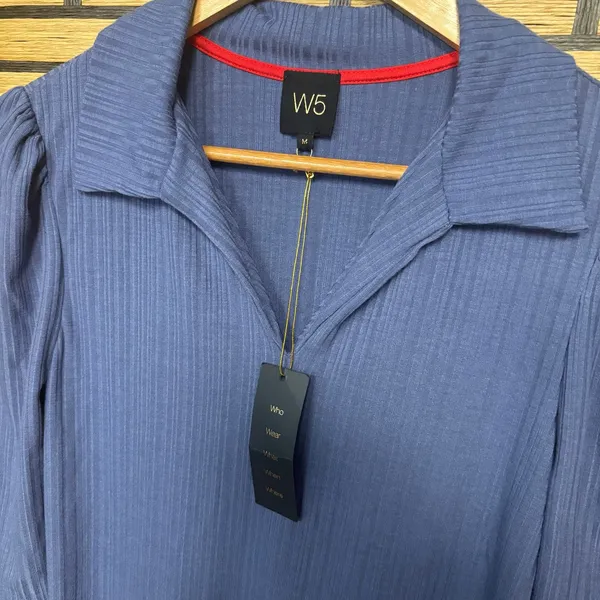 W5 Blue Ribbed Collar Top Size‎ Medium - Image 3