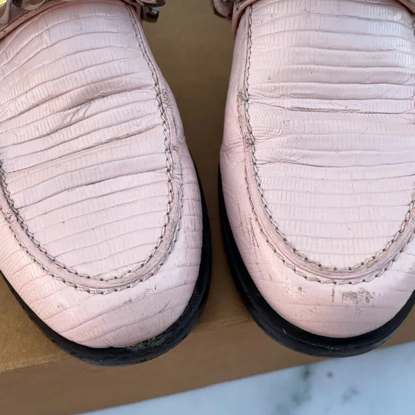 Givenchy 20mm women’s pink lizard embossed chain loafers mules size IT 37 US 7 - Image 8