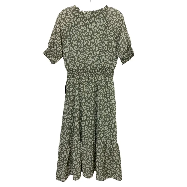 West Kei Olive Green Leopard Print Smocked‎ Midi Dress NWT Small D6625-B - Image 2