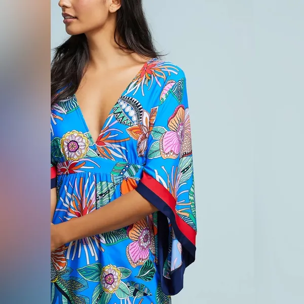 NWT Trina Turk Tahiti Cover-Up Dress Size Small Blue Tropical Print Tunic Resort - Image 3