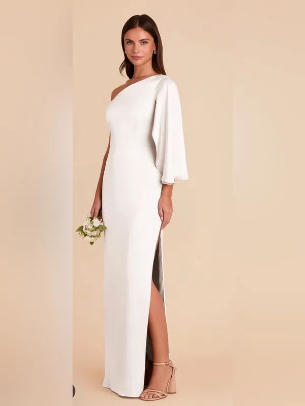 NWT Birdy Grey Christine One Sleeve Matte Satin White Gown Size Small - Image 2