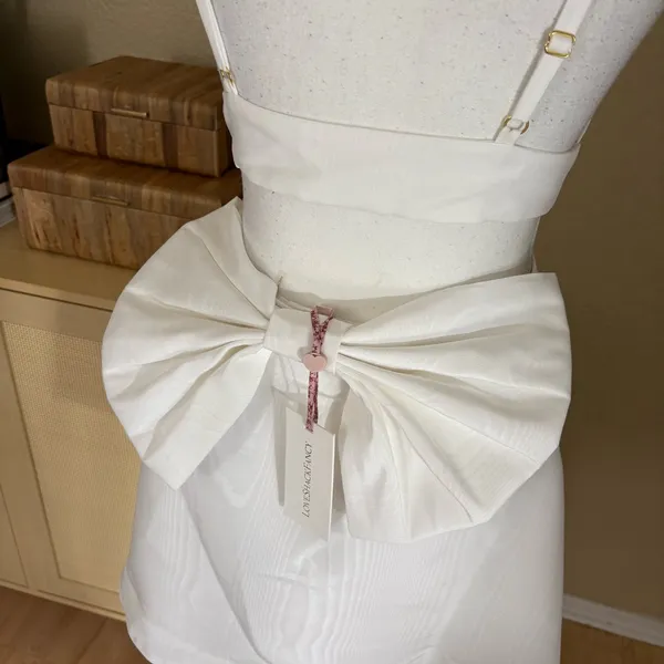 LoveShackFancy Till Dress In‎ Antique White Bridal Open Back Bow Accent Size 0 - Image 8