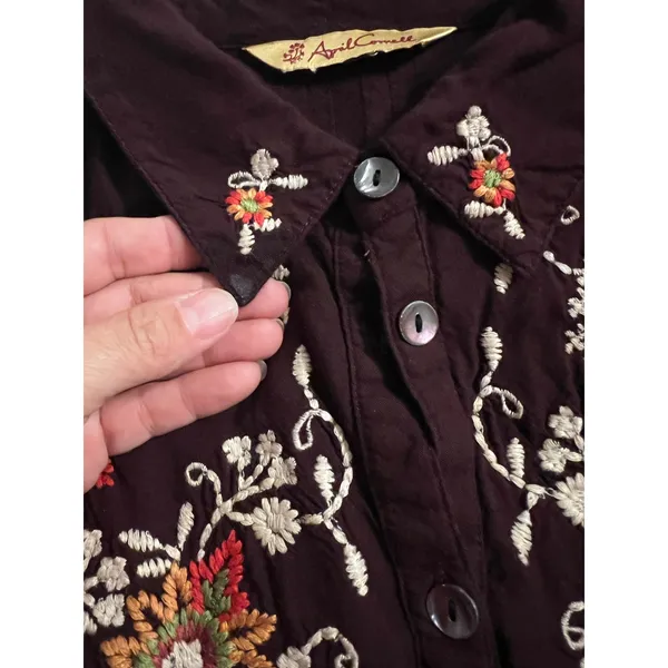 April Cornell tunic blouse Large embroidery brown fall Cottagecore boho Vintage - Image 13