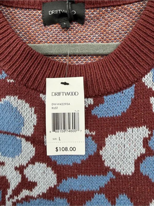 Driftwood Floral Jacquard Cropped Crewneck Sweater Rust Blue L NWT - Image 9