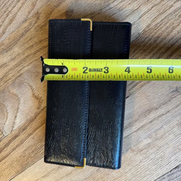 Mundi VTG Black Lizard Embossed‎ Leather Checkbook Wallet Kiss Lock Coin Purse - Image 4
