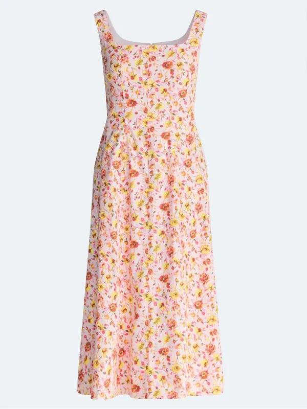 NWT Floral Square-Neck Midi Dress in Pink - Image 4