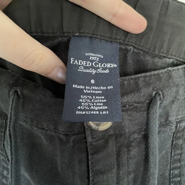 Faded Glory linen and cotton black shorts drawstring pockets‎ casual summer - Image 4