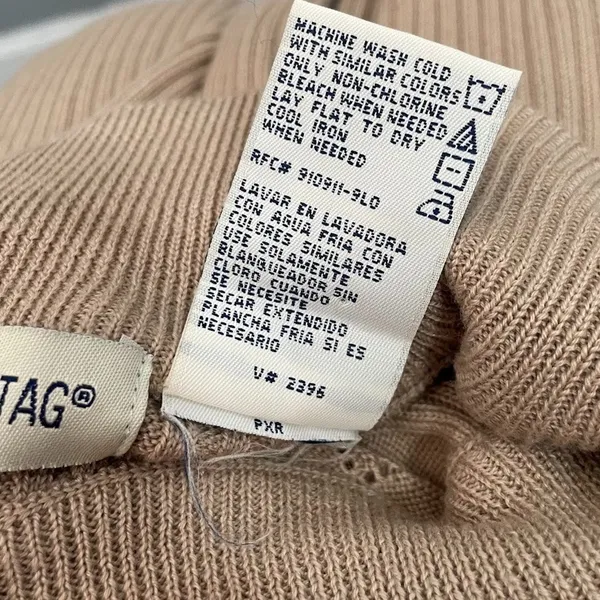 Pointelle Sleeveless Tan Sweater Size Small Ribbed Knit Mock Neck Minimalist - Image 5
