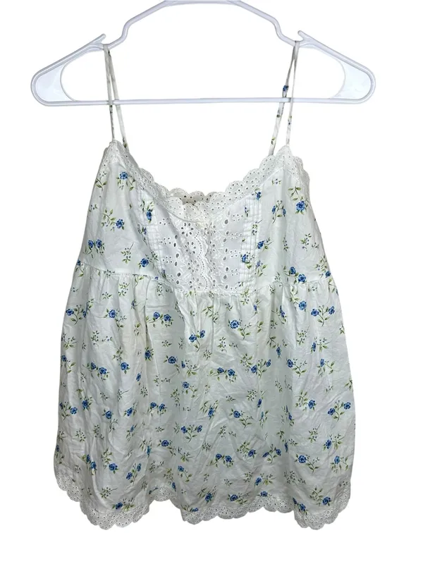Victoria’s Secret Y2K Floral Eyelet Babydoll Cami White Blue Coquette Small - Image 2